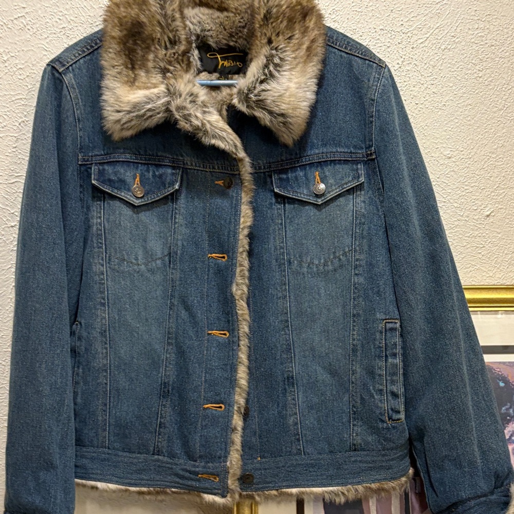 Denim Faux Fur Collar Jean Jacket